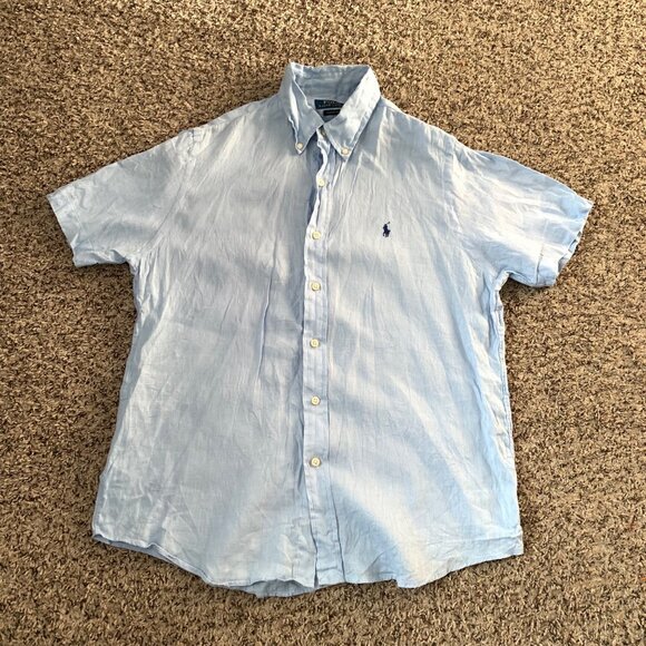 Polo Ralph Lauren Mens Classic Fit Light Blue Short Sleeve Button-Down Shirt M - Picture 1 of 5